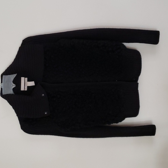 Banana Republic wool & faux fur zip up sweater, ribbed sweater, women size small - Picture 1 of 6